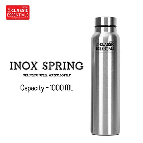 Classic Essentials Spring Stainless Steel Single Walled Fridge Water Bottle (1000ml, Silver) - Image 5
