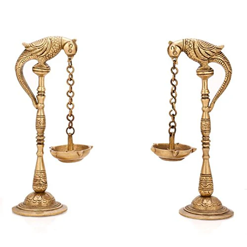 Collectible India Brass Pair of Bird Diya Oil Lamp Stand Holder, 6.5inch height x 3inch wide x 2inch Depth (Multicolor) - Image 2