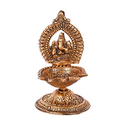 Collectible India Metal Ganesha Design Decorative Diya (Golden, 4.5 X 2 X 2 Inch) - Image 2