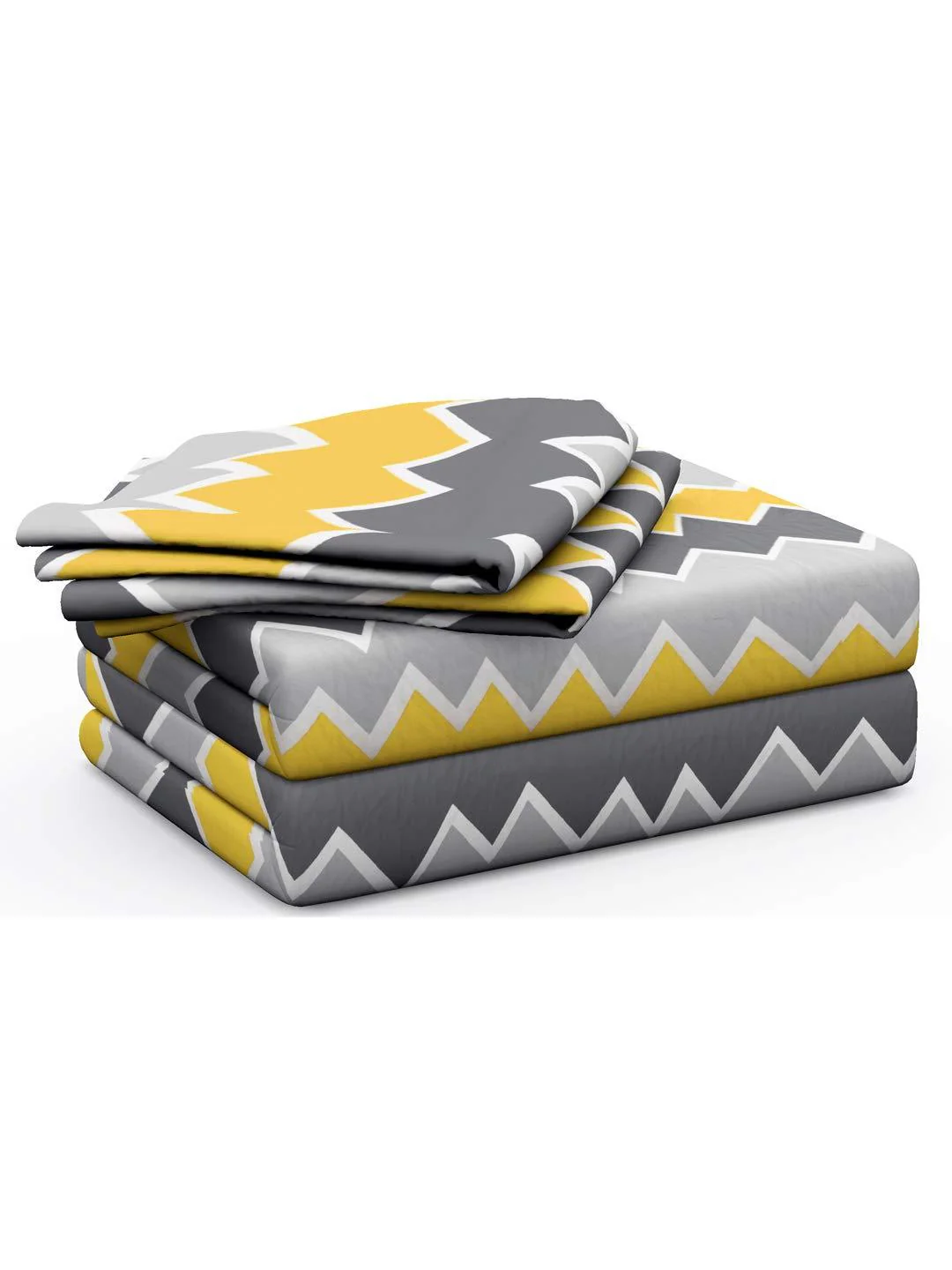Cotton King Bedsheet with 2 Pillow Covers: Yellow and Grey - Image 2