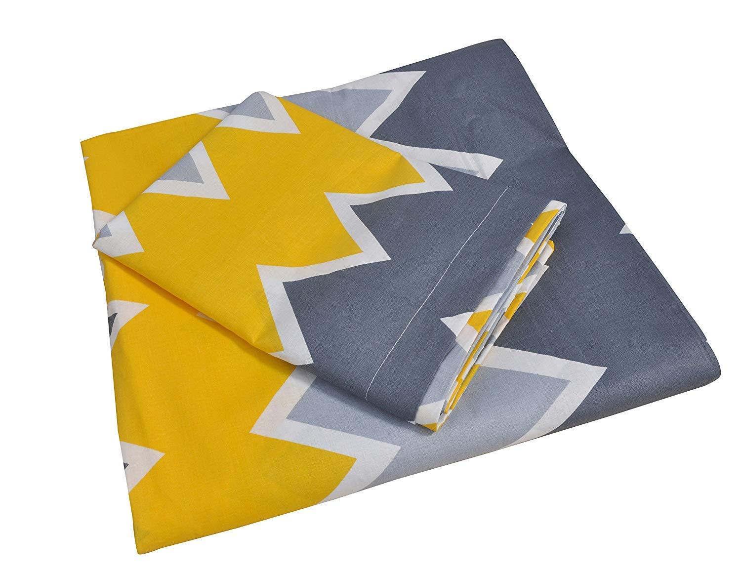 Cotton King Bedsheet with 2 Pillow Covers: Yellow and Grey - Image 3