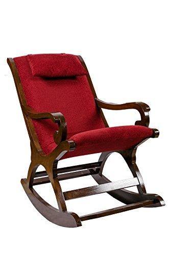 Craftatoz Rocking Chair with Cushioned Back & Seat Handicrafts Rocking Chair Teak Wood Rocking Chair Wooden Rocking Chair for Living Room Home Decor