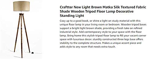 Craftter New Light Brown Matka Silk Textured Fabric Shade Wooden Tripod Floor Lamps for Living & Bed Room Home and Office Stylish Floor Decoration and Standing Lamp with Elegant Shades - Image 3