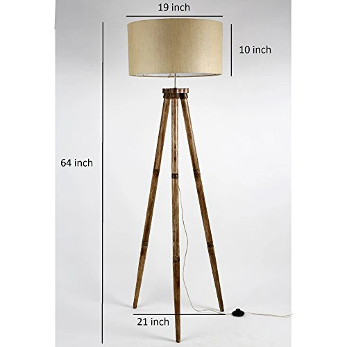 Craftter New Light Brown Matka Silk Textured Fabric Shade Wooden Tripod Floor Lamps for Living & Bed Room Home and Office Stylish Floor Decoration and Standing Lamp with Elegant Shades - Image 5