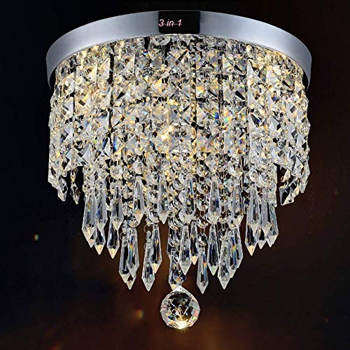 CRYSTA WORLD Made in India Chandelier Luxury Light Lamp Round Crystal Rain Drop Pendant Light Fixture for Living Room Bedroom.(3 in 1)