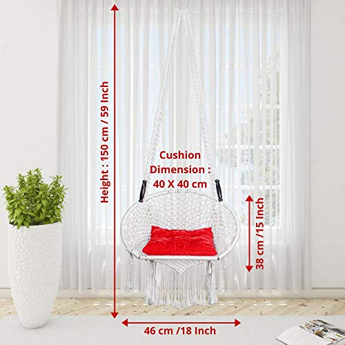 Curio Centre Make in India Round Premium Swing with Polyester Ropes & Mild Steel Frame for Adults & Kids/Indoor Outdoor Hanging Swing Chair with Cushion & Accessories (73 x 81 x 149 cm, White) - Image 3