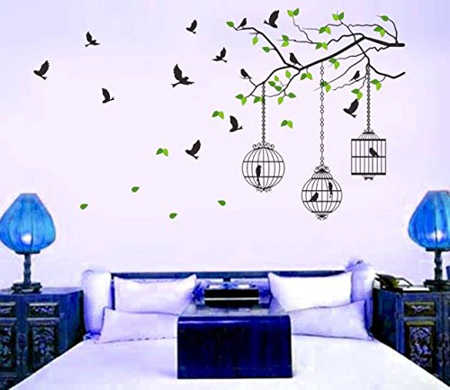 Decals Design 'Tree Branches with Leaves Birds and Cages' Wall Sticker (PVC Vinyl, 50 cm x 70 cm, Multicolour) - Image 4