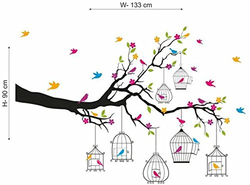 Decals Design Wall Sticker 'Branches With Flowers And Birds Cages Home Decoration' - Image 3