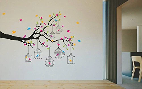 Decals Design Wall Sticker 'Branches With Flowers And Birds Cages Home Decoration' - Image 5
