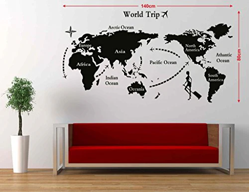 Decals Design 'World Map' Wall Sticker (PVC Vinyl, 90 cm x 60 cm, Black) - Image 2