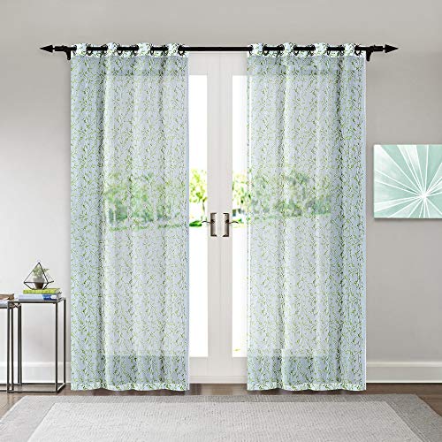 Deco Window 2 Piece Floral Sheer Eyelet Polyester Window Curtain - 9ft (108 inch), Green