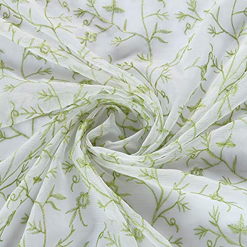 Deco Window 2 Piece Floral Sheer Eyelet Polyester Window Curtain - 9ft (108 inch), Green - Image 3