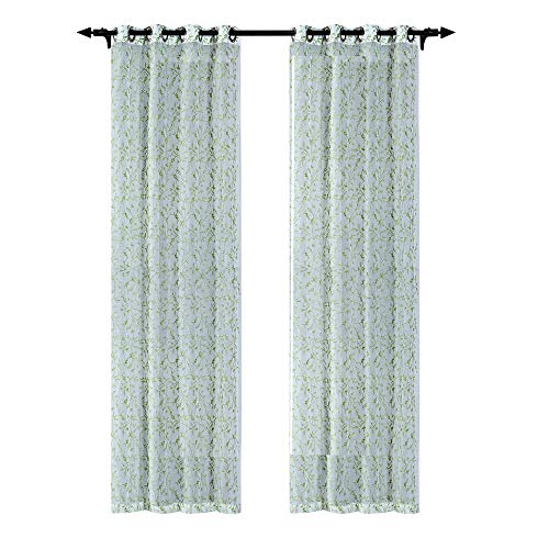Deco Window 2 Piece Floral Sheer Eyelet Polyester Window Curtain - 9ft (108 inch), Green - Image 4
