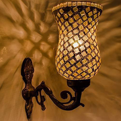 DEVBEADS Golden Wave Hurricane Wall Bracket Glass Mosaic Lamp 19cm