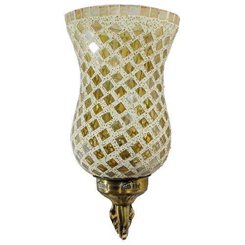 DEVBEADS Golden Wave Hurricane Wall Bracket Glass Mosaic Lamp 19cm - Image 2