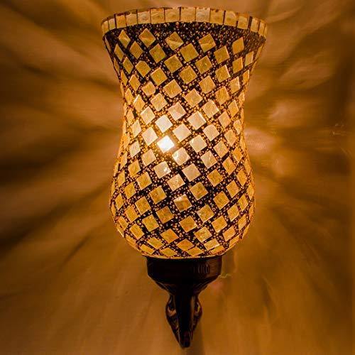 DEVBEADS Golden Wave Hurricane Wall Bracket Glass Mosaic Lamp 19cm - Image 5