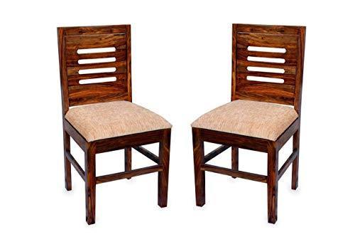DIA Chitra Furniture Wooden Dining Chair for Home & Living Room| Study Chair for Home with Cushion | Set of 2 | Sheesham Wood, Natural Brown