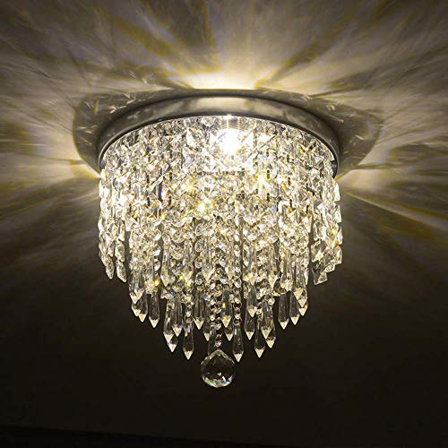 Discount4product Crystal Glass Chandelier for Living Room Ceiling Light 30cm Width (1 Led Light 2 watt) (Warm White) (Warm White, 9 Inch Width)