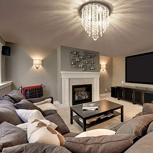 Discount4product Crystal Glass Chandelier for Living Room Ceiling Light 30cm Width (1 Led Light 2 watt) (Warm White) (Warm White, 9 Inch Width) - Image 5