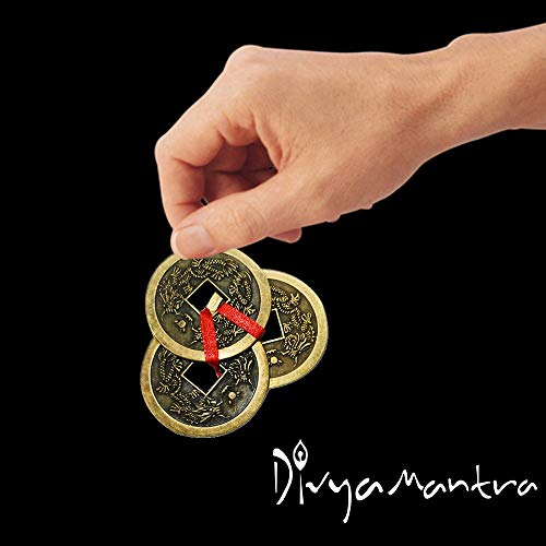 Divya Mantra Feng Shui Chinese Lucky Fortune I-Ching Dragon Coin Ornaments Wealth Charm Amulet 3 Bronze Metal Coins with Hole & Red Ribbon Knot for Good Money Luck, Decoration Charms Set of 3 – Copper - Image 2