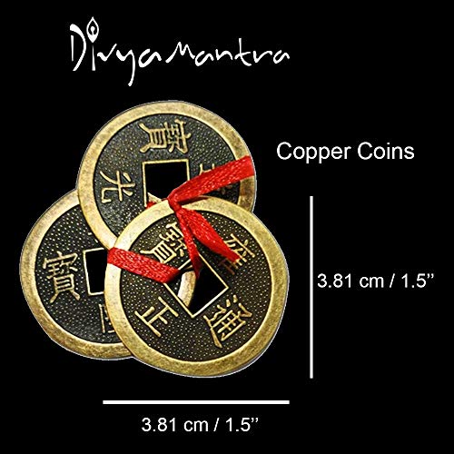 Divya Mantra Feng Shui Chinese Lucky Fortune I-Ching Dragon Coin Ornaments Wealth Charm Amulet 3 Bronze Metal Coins with Hole & Red Ribbon Knot for Good Money Luck, Decoration Charms Set of 3 – Copper - Image 5
