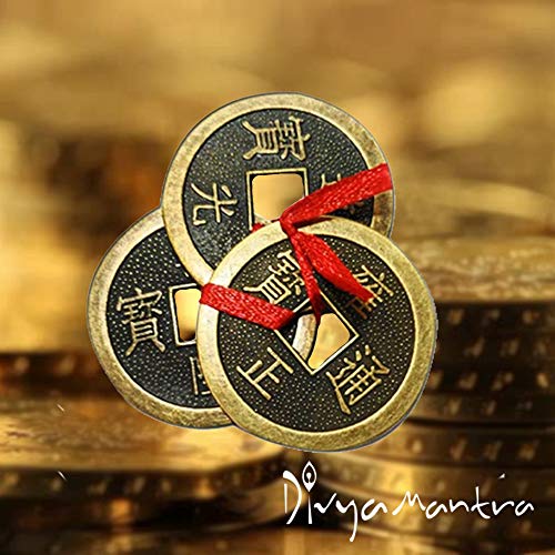 Divya Mantra Feng Shui Chinese Lucky Fortune I-Ching Dragon Coin Ornaments Wealth Charm Amulet 3 Bronze Metal Coins with Hole & Red Ribbon Knot for Good Money Luck, Decoration Charms Set of 3 – Copper - Image 7