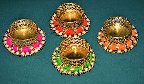 Diwali Decoration Tealight Candle Holders with Pearls, 5 Pcs Holders & 5 Tealight Candles Free/Made in India/Handcrafted/Great for Gifts, Navratri, Holi, Pooja/Festival Decoration Item (5 pcs + 5 Candles FREE) - Image 6