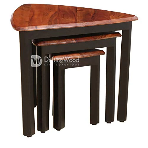 DriftingWood Wooden Nesting Table for Living Room | Set of 3 Stools for Decor | Sheesham Wood, Honey Finish - Image 3