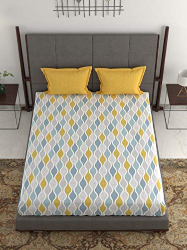 Dusk & Dawn 100% Cotton Double Bedsheet with 2 Pillow Covers- Muriel Yellow - Image 3