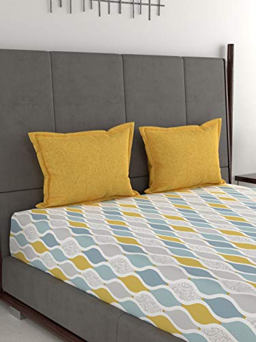 Dusk & Dawn 100% Cotton Double Bedsheet with 2 Pillow Covers- Muriel Yellow - Image 4