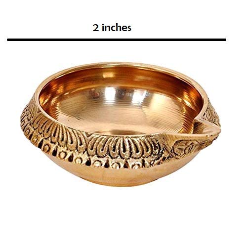 DXYZ 10 Pack Brass Gold Kuber Diya | Traditional Engraved Handmade Puja Diya for Deepavali | Oil Lamp for Diwali Decoration | Diwali Gifting (10) - Image 3