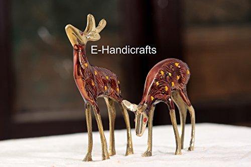 E-Handicrafts Brass Deer Showpiece (Big Deer: 13 cm, Small Deer: 9 cm, Gold)