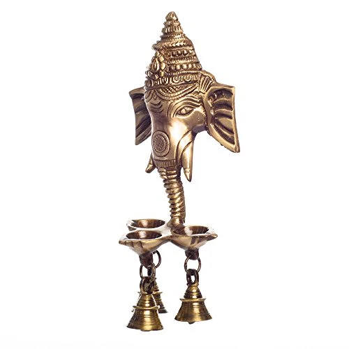 eCraftIndia Ganesh Deepak with Bell Brass Wall Hanging (11 cm x 8 cm x 24 cm, Brown) - Image 6