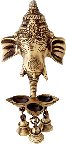 eCraftIndia Ganesh Deepak with Bell Brass Wall Hanging (11 cm x 8 cm x 24 cm, Brown) - Image 8