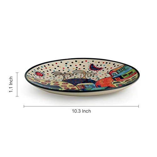 ExclusiveLane Hut Handpainted Ceramic Dinner Plates Dinnerware Serving Plate Thali Ceramic Plates for Dinner (2 Pieces, Microwave & Dishwasher Safe) - Image 4
