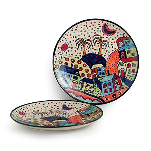 ExclusiveLane Hut Handpainted Ceramic Dinner Plates Dinnerware Serving Plate Thali Ceramic Plates for Dinner (2 Pieces, Microwave & Dishwasher Safe) - Image 5