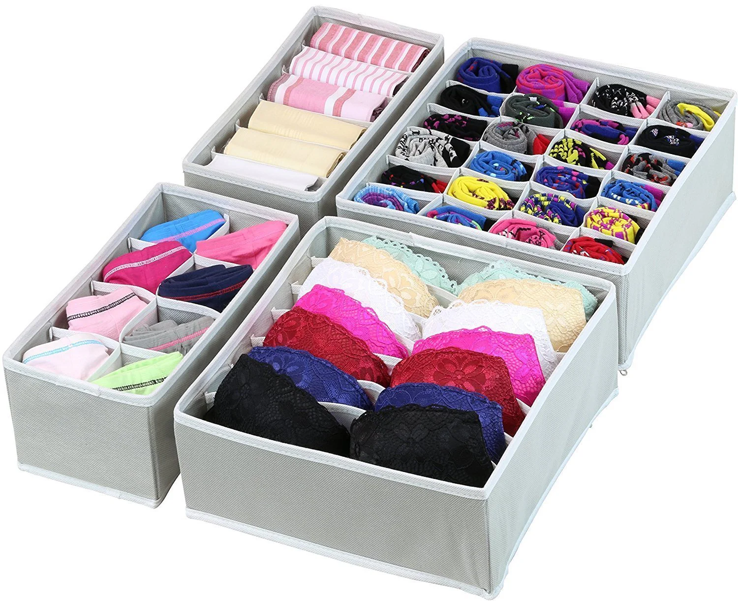 House of Quirk Fabric Foldable Closet Organizer Storage Boxes (Set of 4)(Grey) - Image 3