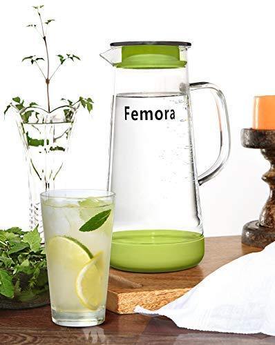 Femora Borosilicate Glass Jug with SS Metallic Lid -1500 ML, Green