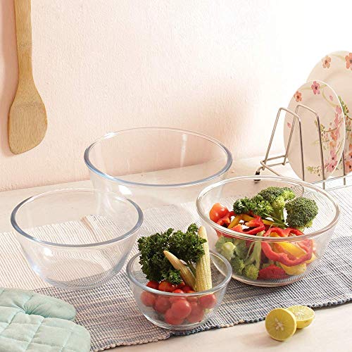 Femora Glass Solid Round Mixing Bowl - (400ml , 1050ml , 2100 ml , 3600 ml), 4 Pieces, Transparent - Image 4
