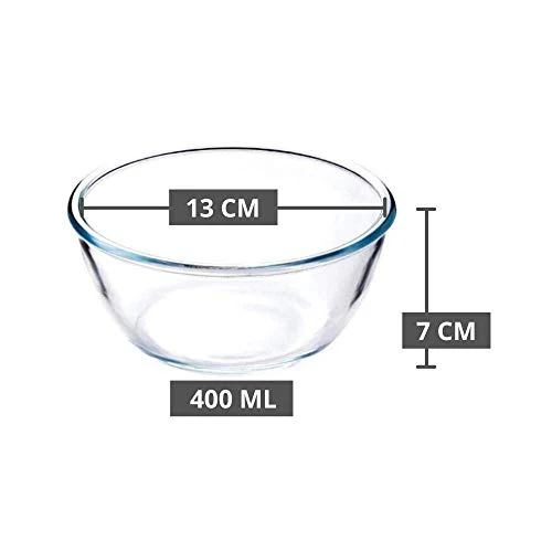 Femora Glass Solid Round Mixing Bowl - (400ml , 1050ml , 2100 ml , 3600 ml), 4 Pieces, Transparent - Image 5
