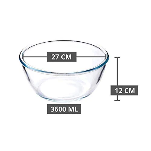 Femora Glass Solid Round Mixing Bowl - (400ml , 1050ml , 2100 ml , 3600 ml), 4 Pieces, Transparent - Image 6