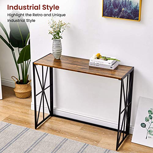 Coavas Folding Wood Console Table with 40 Inches Metal Frame - Image 5