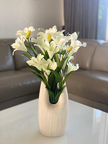 Fourwalls Artificial decorative Lily Flower Bunches (21 Flower, 60 cm Tall, White)