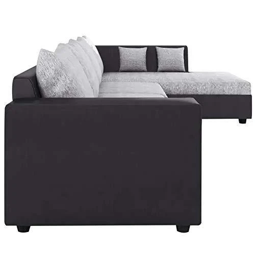 Furny Clarice 6 Seater RHS L Shape Sofa Set with Polyester Fabric & Premium Leatherette (Grey - Black)|3 Years Warranty with 36 Density Foam - Image 4