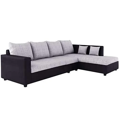 Furny Clarice 6 Seater RHS L Shape Sofa Set with Polyester Fabric & Premium Leatherette (Grey - Black)|3 Years Warranty with 36 Density Foam - Image 7