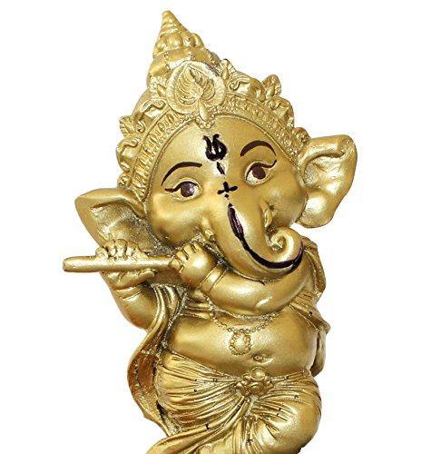 Ganesha Statue Playing Bansuri with Wooden Flower Tealight Candle - Image 3