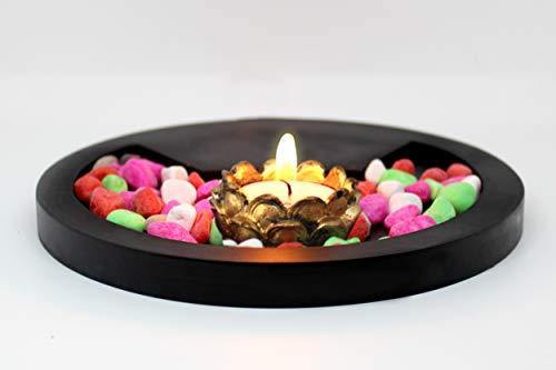 Ganesha Statue Playing Bansuri with Wooden Flower Tealight Candle - Image 7