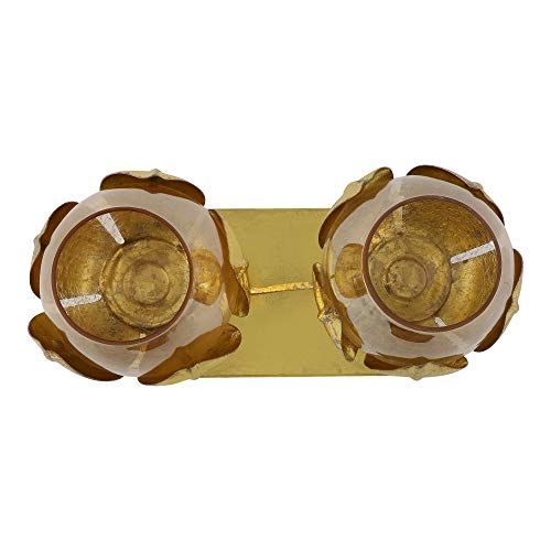 Gliteri Gallery Twin Lotus Metal Golden Crackle Glass Tea Light Candle Holder for Home Decoration Living Room Central Table Side Table Gifts Diwali (Height 8 inch X Length 10 inch) - Image 4