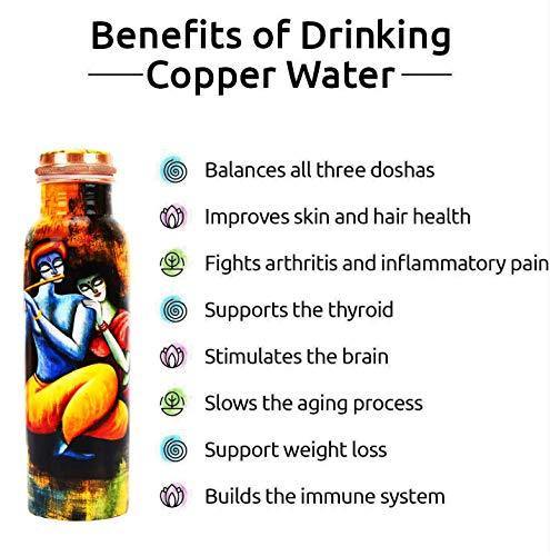 Golden Valley Radha Krishna Printed Pure Copper Water Bottle 1000 ml - Image 6