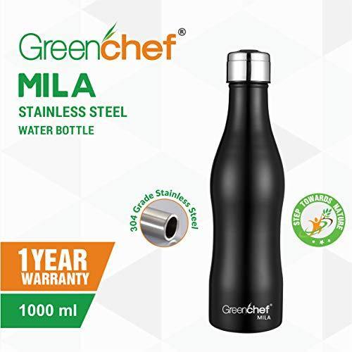 Greenchef Mila Stainless Steel Water Bottle (Black, 1000ml) - Image 2
